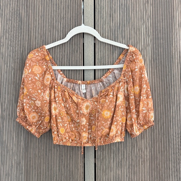 Spell Tops - Spell And Gypsy X Revolve Utopia Cropped Blouse in cinnamon size XS